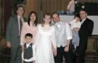 Bride & groom with me on L, my brother Bill on R, and his family: Ai Ping, Fred & little Bill (hiding his face) (32kb)